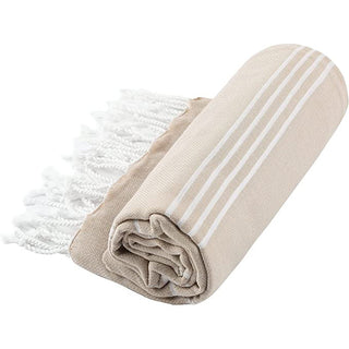 Beige and white stripped Turkish towel 