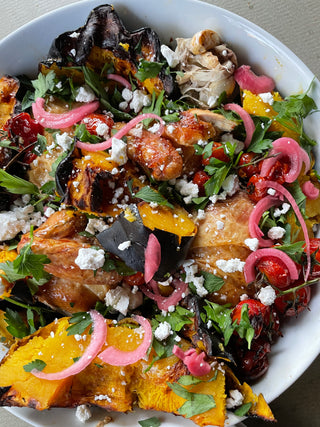 warm chicken salad with squash and feta