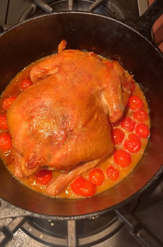 roast chicken with butter and cherry tomoatoes