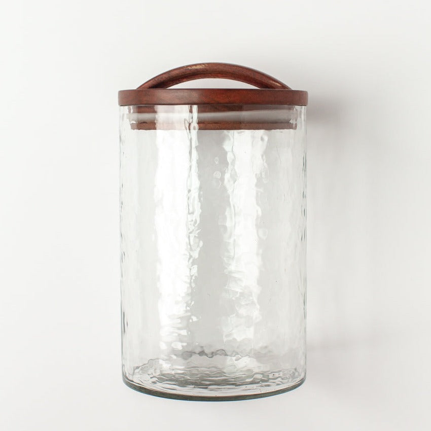 Hammered Clear Glass Canister with Wood Lid