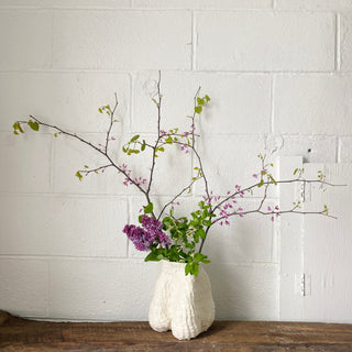 White textured ceramic vessel , created by Sarah Mijares Fick