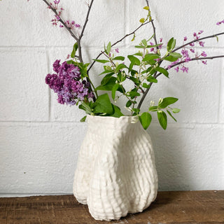 White textured ceramic vessel , created by Sarah Mijares Fick