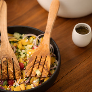 Olivewood serving spatula forks  in bowl
