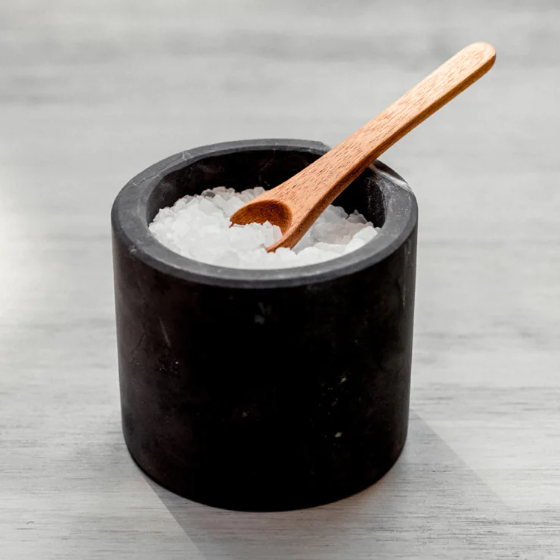 marble salt cellar with wooded spoon