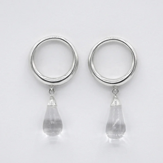 Sterling Silver earrings with teardrop-shaped Quartz drops by Luz Ortiz New York