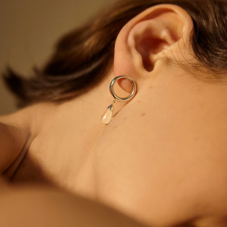 Sterling Silver earrings with teardrop-shaped Quartz drops by Luz Ortiz New York