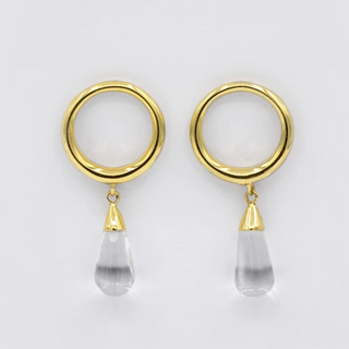 18K gold vermeil tear drop earrings with crystal quartz by Luz Ortiz New York