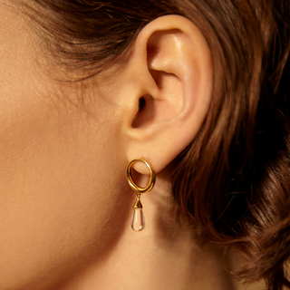 18K gold vermeil tear drop earrings with crystal quartz by Luz Ortiz New York