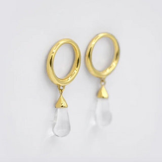 18K gold vermeil tear drop earrings with crystal quartz by Luz Ortiz New York