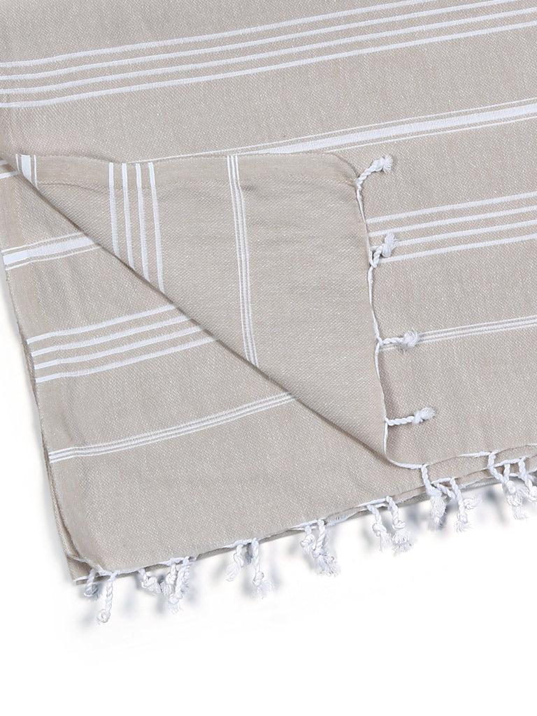 Beige and white stripped Turkish towel 