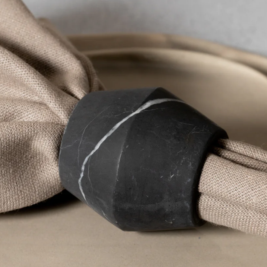 black marble napkin ring with white veining 