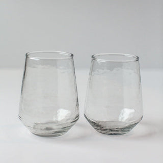 Handblown Hammered Glass Water Tumbler, Clear - set of 4