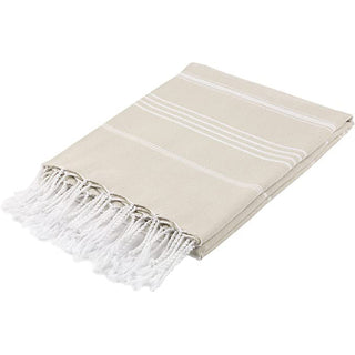 Beige and white stripped Turkish towel 
