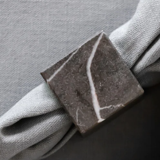 grey marble square napkin ring holder 