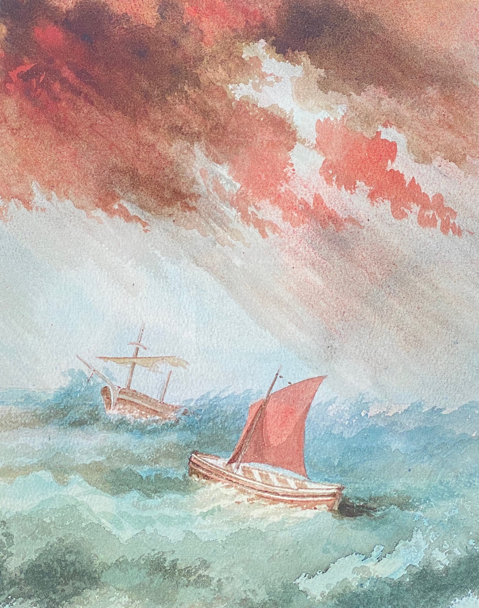 Vintage Watercolor Ship from France