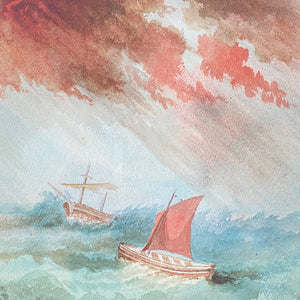Vintage Watercolor Ship from France