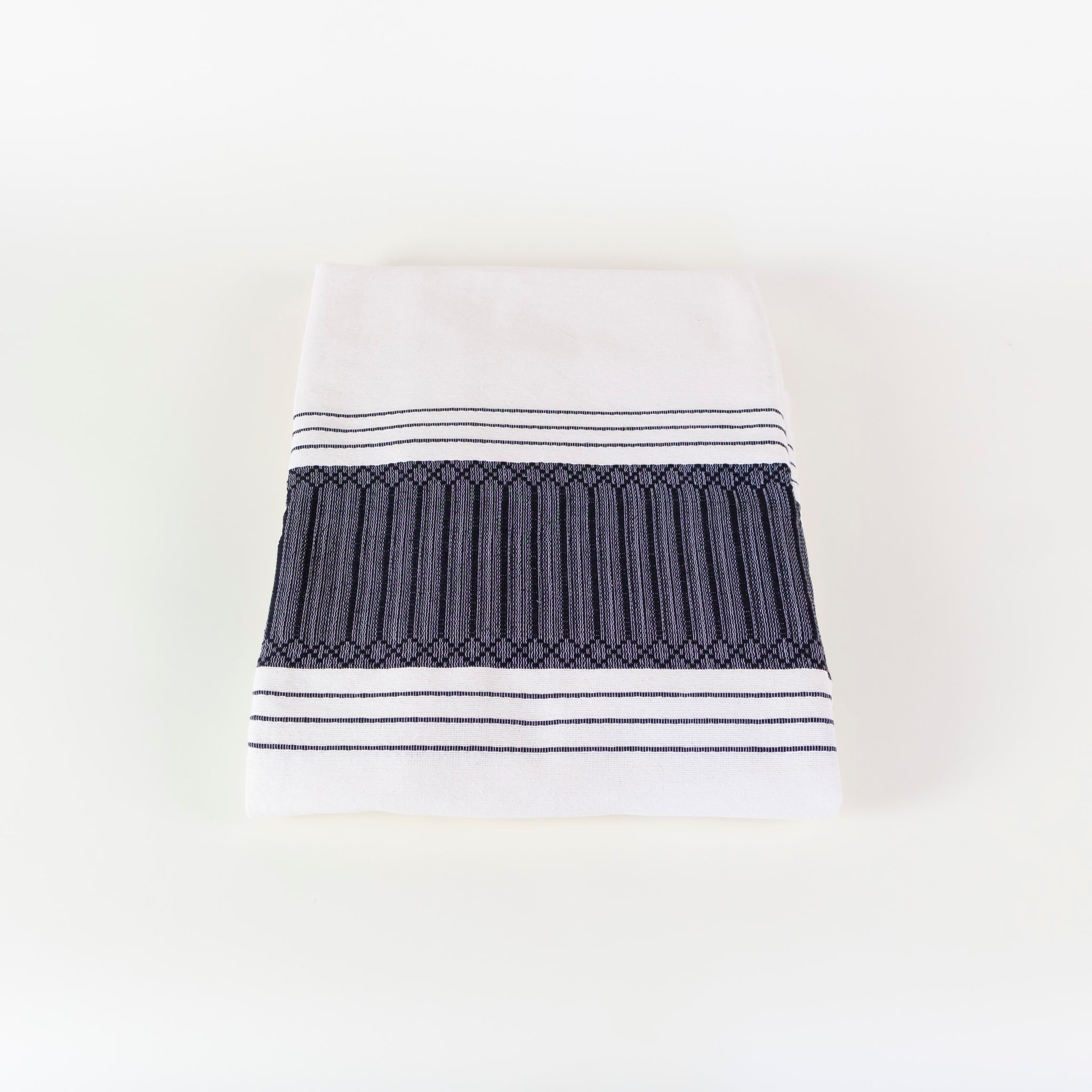 Oaxacan Queen Cotton Coverlet | Navy Embroidery
